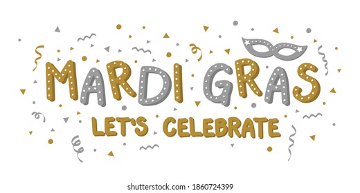 Carnival festival banner with colorful lettering and confetti. Vector