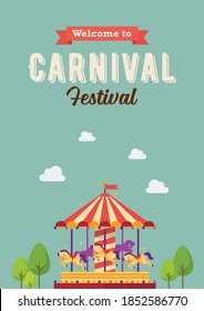 Carnival festival colorful carousel. merry-go-round. funfair carnival poster. vector illustration