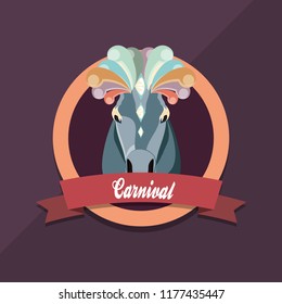carnival festival horse animal with mask feathers