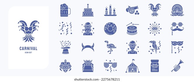 Carnival festival including icons like Beer, Cake, Candles and more vector icon set