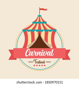 Carnival festival logo badge with Circus tent. vector illustration