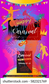 Carnival, Festival, Masquerade poster, invitation design. Vector illustration. Funfair, parade funny tickets, banners design with confetti, carnival mask, crown, fleur de lis masquerade symbols emblem