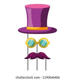carnival festival top hat mustache and glasses in sticks