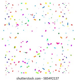 Carnival Festive Background. Colorful Confetti On White Background. Birthday Holiday Pattern Vector Illustration