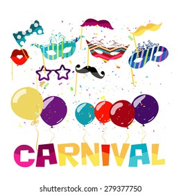 Carnival festive background with icons and objects. vector illustration