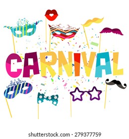 Carnival festive background with icons and objects. vector illustration