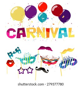 Carnival festive background with icons and objects. vector illustration