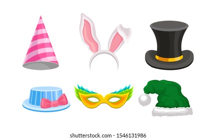 Carnival Festive Headwear Vector Set. Holiday Colorful Head-dress