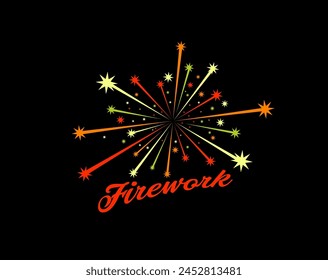 Carnival firework icon, birthday event, fiesta party confetti firecracker. Isolated vector emblem, dynamic yellow, orange and red colorful burst, vibrant joyous explosion celebrating festivities