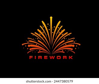 Icono de fuegos artificiales de carnaval de confeti de evento para cumpleaños, fiesta y fiesta fiesta fiesta petardo, emblema de Vector. Fuegos artificiales chispas o chispeante fuente de confeti para el entretenimiento pirotecnia