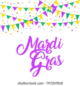 Carnival flags mardi gras with beautiful lettering