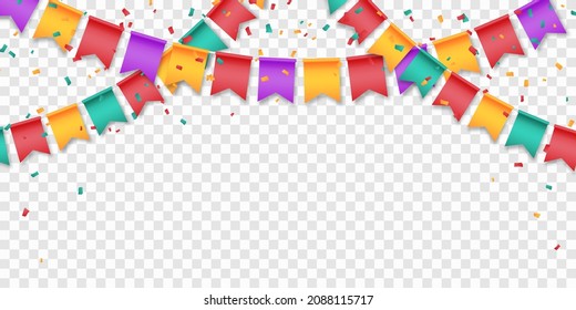 Carnival flags, party flags, multicolored, for carnival, festivals and decorations.