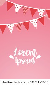 Carnival flags Vector illustration in flag design Cute design template with red-white garland and hand-drawn inscription on bright pink backdrop