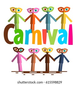 Carnival Flat Design Vector. Paper Cut People on Party.