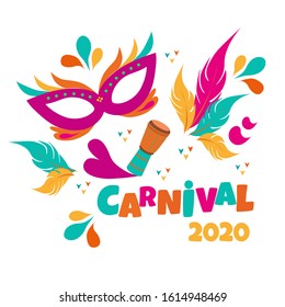 Carnival flat illustration, drawn vector, lettering, isolated objects