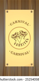 Carnival flyer on a wooden background flyer size of Euro flyer