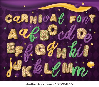 Carnival Font. Funny Alphabet. Festival Typography. Sweet Cream Typeface. Mardi Gras Creative Letters. 