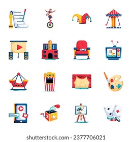 Carnival Fun and Media Entertainment Flat Icons 

