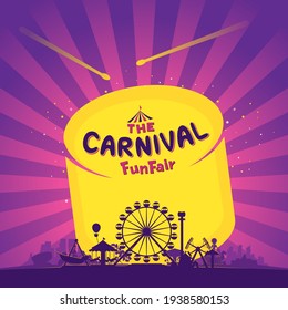 The carnival funfair and amusement with sunbeams background. vector illustration