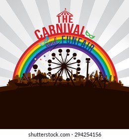 The carnival funfair and amusement with sunset  background. vector illustration