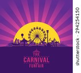 The carnival funfair and amusement with sunset/sunbeams background. vector illustration