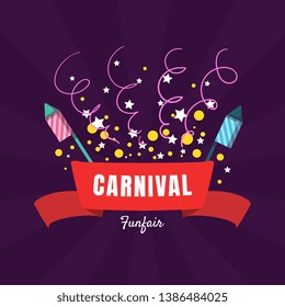 Carnival Funfair Banner Template, Amusement Park Poster, Design Element Can Be Used for Invitation Card, Flyer, Coupon Vector Illustration