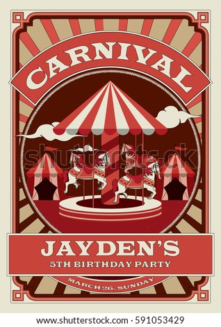 carnival funfair birthday invitation template circus stock vector