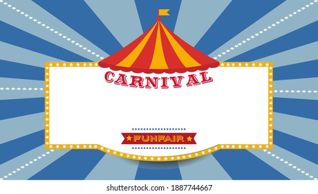 Vector de circo del funcio de carnaval. Ilustración de estilo vintage de la invitación a los parques de atracciones.