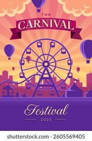 Carnival funfair with fireworks rays. Amusement park carousels