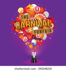 The carnival funfair and magic show. vector illustration