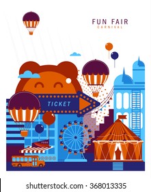 The carnival funfair.Modern Vintage Illustration circus collection with carnival, fun fair,  background and illustration.