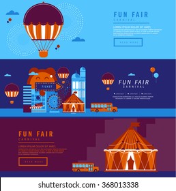 The carnival funfair.Modern Vintage Illustration circus collection with carnival, fun fair,  background and illustration.