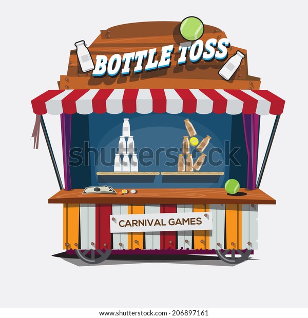 carnival\
game. Milk Bottle Toss - vector\
illustration