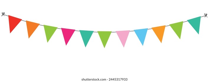 Carnival garland, birthday decoration, single string of flags, banner background, colorful pennants, simple vector illustration isolated on white background