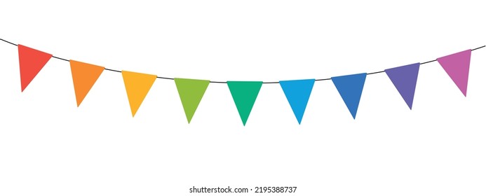 carnival garland, birthday party decoration, single string of flags, banner background, colorful pennants, simple vector illustration