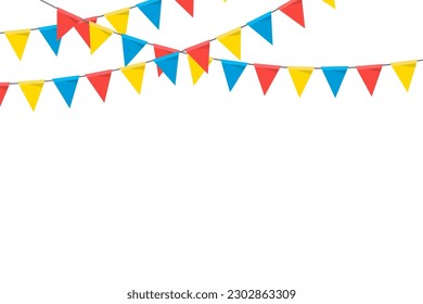 Carnival garland with colorful flags isolated on white background. festival decoration concept.