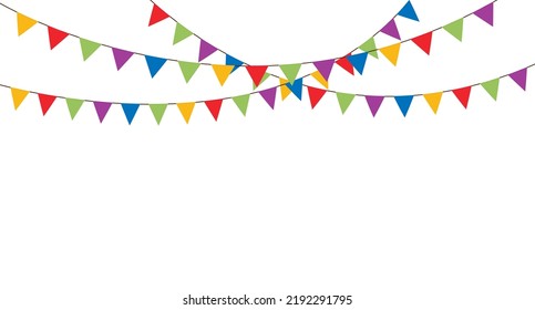 Carnival garland with flags. Decorative colored pennants for birthday celebration, festival and bright decoration. Festive background with flying flags. Vector illustration