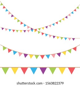 Carnival garland with flags. Decorative colorful party pennants for birthday celebration,