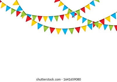 Carnival garland with flags. Decorative colorful party pennants for birthday celebration, festival and fair decoration
