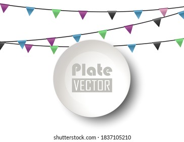 Carnival garland with flags. Decorative colorful party pennants for birthday celebration, festival and fair decoration. Holiday background with hanging flags. Vector