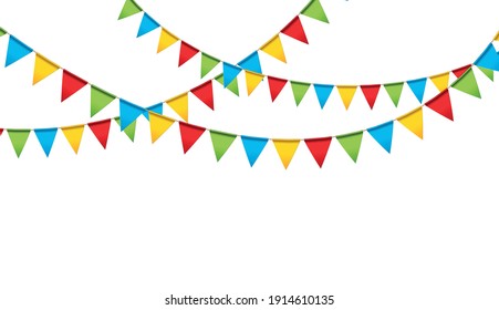 Carnival garland with flags. Decorative colorful party pennants for birthday celebration