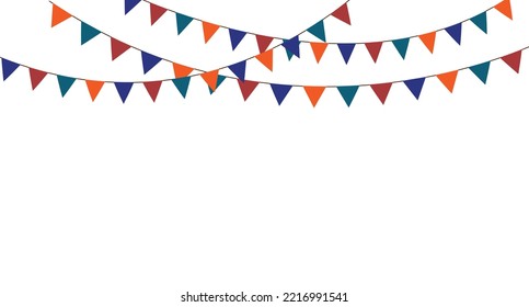 Carnival garland with flags. Decorative colorful party pennants for birthday celebration, festival and fair decoration.