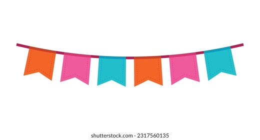 Carnival garland with flags. Decorative colorful party pennants for birthday celebration. Bunting and garland set. Colorful festive flags. Elements for celebrating, party or festival design.