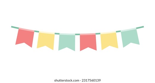 Carnival garland with flags. Decorative colorful party pennants for birthday celebration. Bunting and garland set. Colorful festive flags. Elements for celebrating, party or festival design.