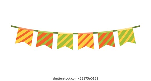 Carnival garland with flags. Decorative colorful party pennants for birthday celebration. Bunting and garland set. Colorful festive flags. Elements for celebrating, party or festival design.