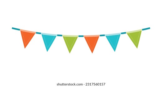 Carnival garland with flags. Decorative colorful party pennants for birthday celebration. Bunting and garland set. Colorful festive flags. Elements for celebrating, party or festival design.