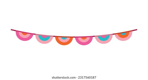 Carnival garland with flags. Decorative colorful party pennants for birthday celebration. Bunting and garland set. Colorful festive flags. Elements for celebrating, party or festival design.