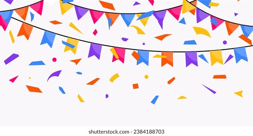 Carnival garland with flags. Decorative colorful party pennants for celebration birthday, festival.