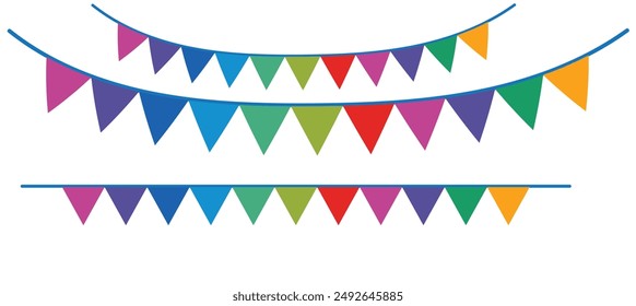 Guirnalda de carnaval con banderas. Banderines decorativos coloridos de la fiesta para la celebración del cumpleaños,