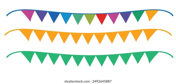 Guirnalda de carnaval con banderas. Banderines decorativos coloridos de la fiesta para la celebración del cumpleaños,